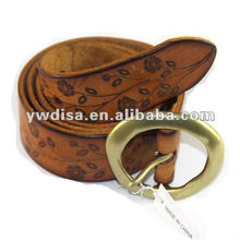 Embossing Leather Belts With Antique Gold Plated Buckle